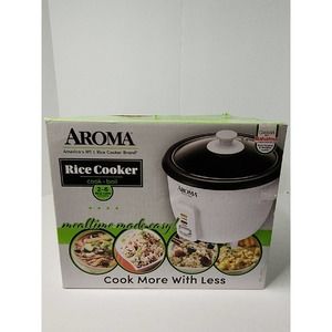 6 Cup Non-Stick Pot Style 3 Piece Rice Cooker, White Pot by Aroma 1.5 Quarts